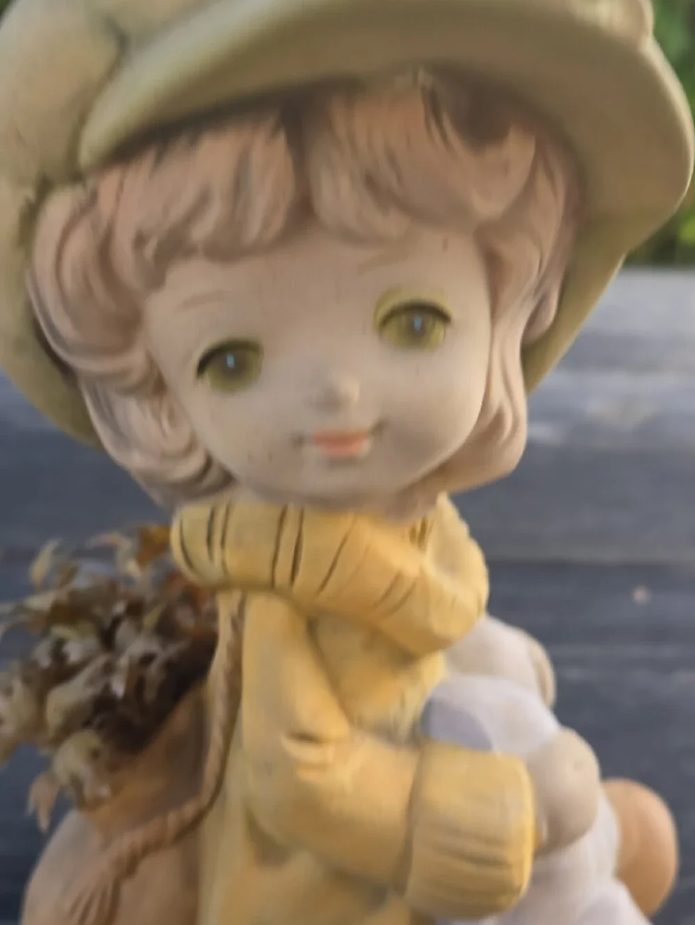 Vintage Yellow and Green Ceramic Girl Figurine Vase